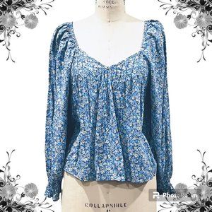 UNIVERSAL THREAD Bohemian Floral Blouse with Puff Sleeves - Size M